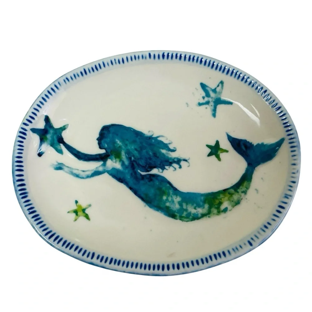 Cracker Barrel by Susan Winget Mermaid Ceramic Soap/Trinket Dish 5” x 4”